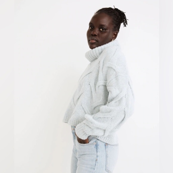 Madewell Sweaters - Madewell Somervell Modern Cable Turtleneck Sweater in Heather iceberg